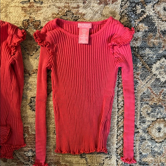 Red Ribbed Long Sleeve Tops - Picture 2 of 3